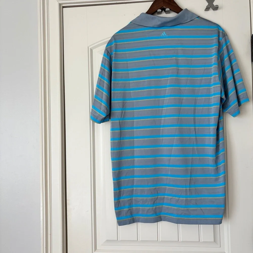 Adidas ClimaLite Golf Polo Shirt Mens L Blue Striped Athletic Preppy Casual‎